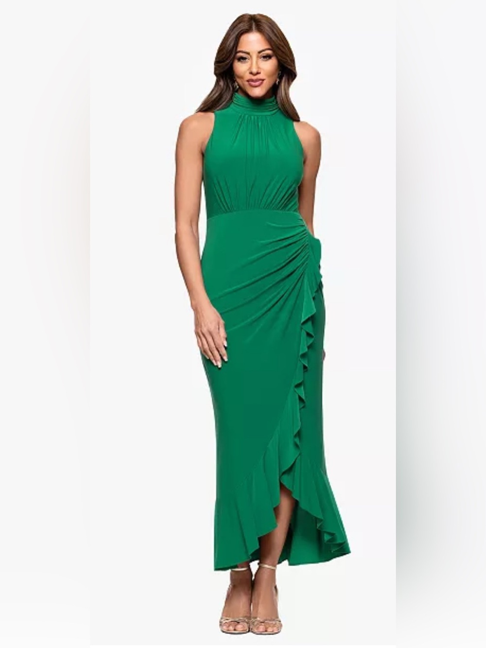 XSCAPE
Women's High-Neck Ruffled-Front Sheath Dress